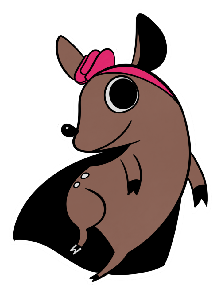 Madu, the mascot of Kimün: a pudú wearing a pink headband